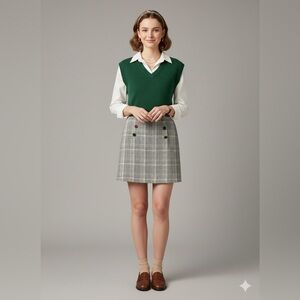 H&M Plaid Mini Skirt Sailor Button Womens 6 Academia Preppy Blair Waldorf Office